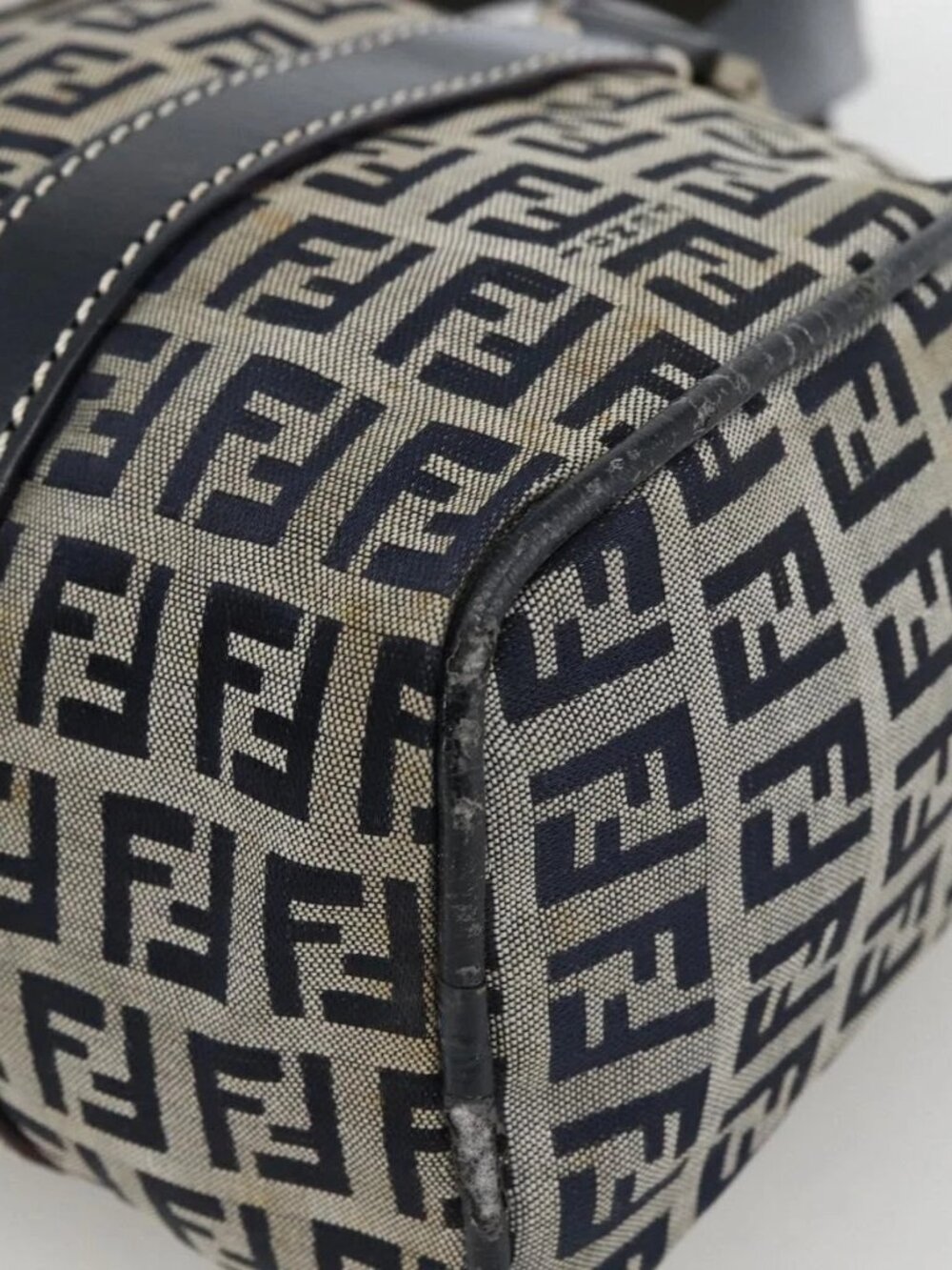 FENDI Zucchino Canvas Hand Bag Navy Silver Auth LNZ205 - Picture 12 of 16